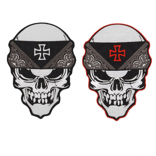 Rider's House WHITE & RED Motorcycle Skull Patches For Clothes Embroidery Cross  Patches Iron on Patches DIY Accessories
